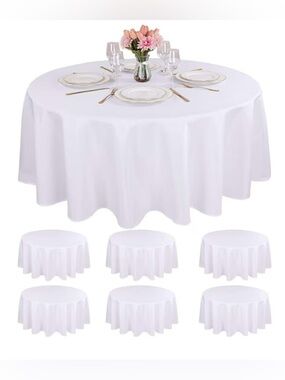White Round Polyester Tablecloth - Set of 6